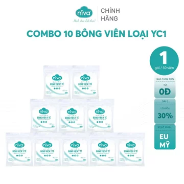 [COMBO 10-20-50] Gói 50 Bông Gòn Viên Tròn Y Tế NIVA Yc1 Đường Kính 16mm Nhét Tai Cho Phụ Nữ Sau Sinh