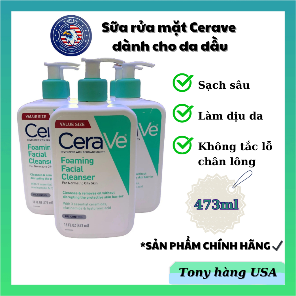 Sữa Rửa Mặt CeraVe Foaming Cleanser Giúp Làm Sạch Sâu Dành Cho Da ...