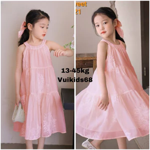 Đầm váy công chúa bé gái tơ Ngọc thêu hoa Quỳnh nổi siêu xinh dáng maxi 10-40kg phong cách Hàn Quốc