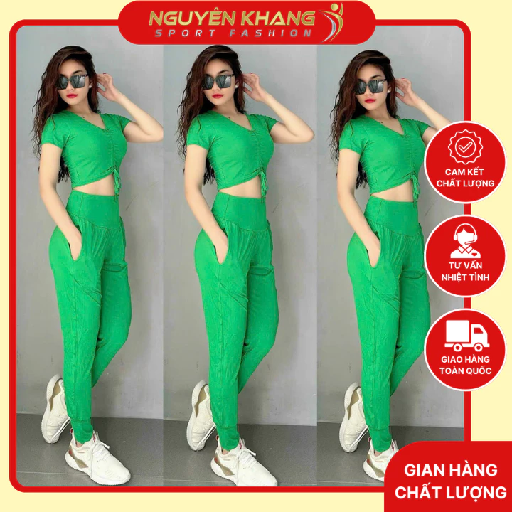Bộ Đồ Thể Thao Nữ Quần Dài Áo Croptop Rút Dây - Đồ Tập Gym Nữ Đồ Tập Yoga Nữ Co Giãn 4 Chiều Thoáng Khí