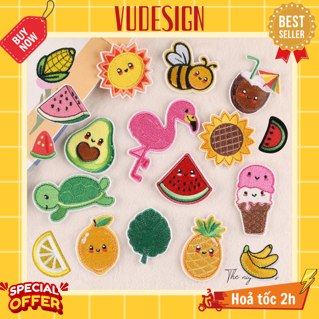 Sticker Dán Vải, Ủi Thêu Quần Áo, Balo Summer Tropical Bắp Bơ Dứa Kem ...