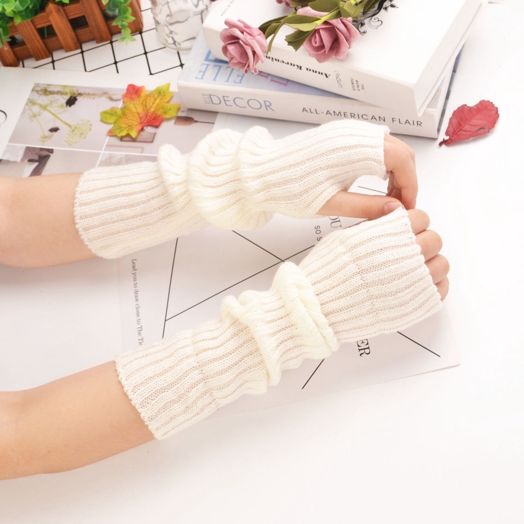 Găng Tay Len Dệt Kim Giữ Ấm Phong Cách Y2K Xinh Xắn, Bao Tay Hở Ngón Unisex Basic Năng Động by.Lisa
