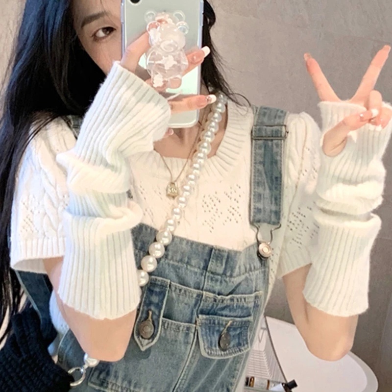 Găng Tay Len Dệt Kim Giữ Ấm Phong Cách Y2K Xinh Xắn, Bao Tay Hở Ngón Unisex Basic Năng Động by.Lisa