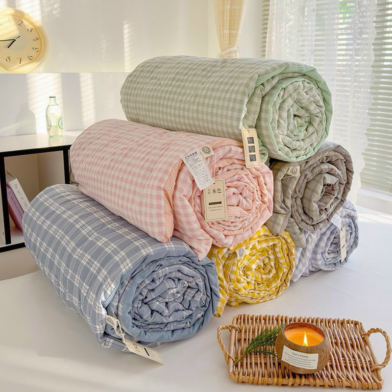 Ảnh Chăn hè kẻ bông sơ đậu nành bodecor mền cotton đũi cao cấp kích thước 2mx2m3 chất thoáng mát bền màu, hàng nhập khẩu 2