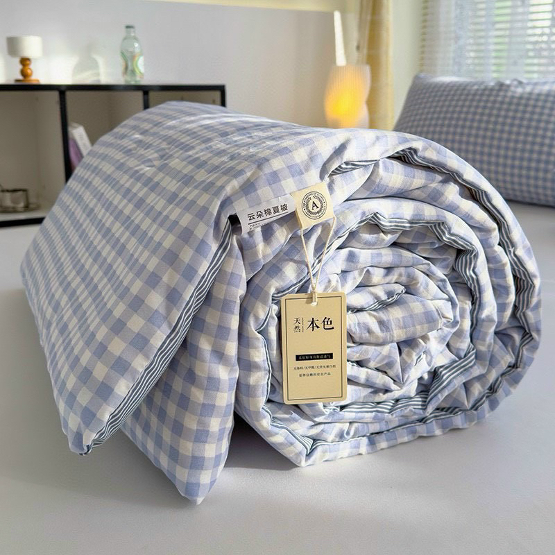 Ảnh Chăn hè kẻ bông sơ đậu nành bodecor mền cotton đũi cao cấp kích thước 2mx2m3 chất thoáng mát bền màu, hàng nhập khẩu 3