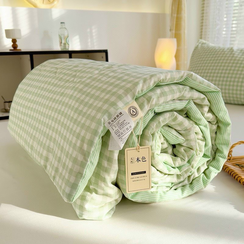 Ảnh Chăn hè kẻ bông sơ đậu nành bodecor mền cotton đũi cao cấp kích thước 2mx2m3 chất thoáng mát bền màu, hàng nhập khẩu 4