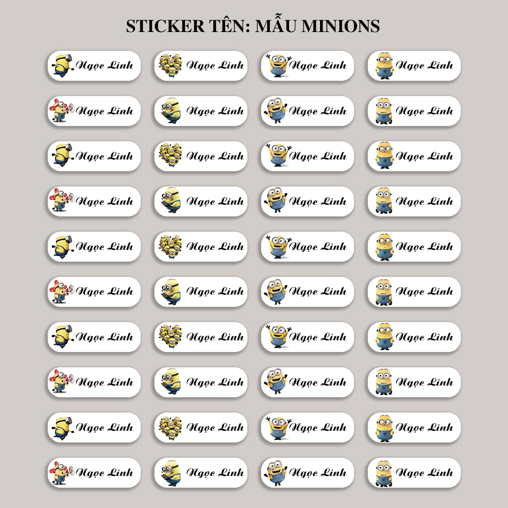 150 Sticker In Tên Theo Yêu Cầu - Mẫu MINIONS - Decal Nhựa Chống Nước ...