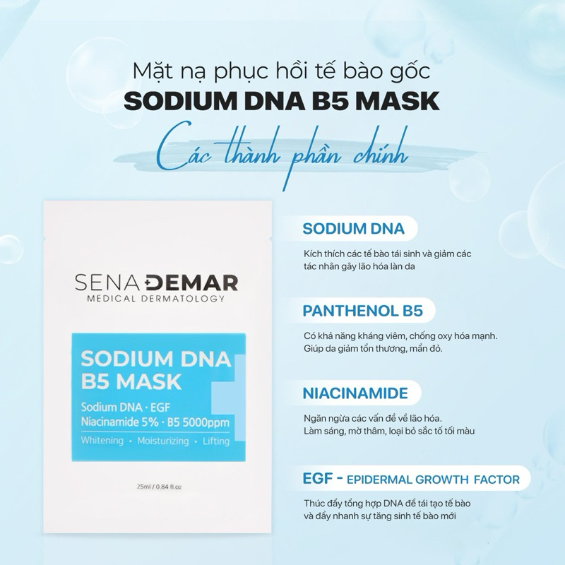 5-10 miếng Mặt nạ Sena demar sodium DNA B5 mask hạn 2028 -  mặt nạ senademar  IS221