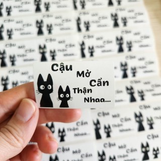 Set 50 tem dán trang trí túi gói hàng, note khách mở hàng cẩn thận cute, kích thước 5x3cm