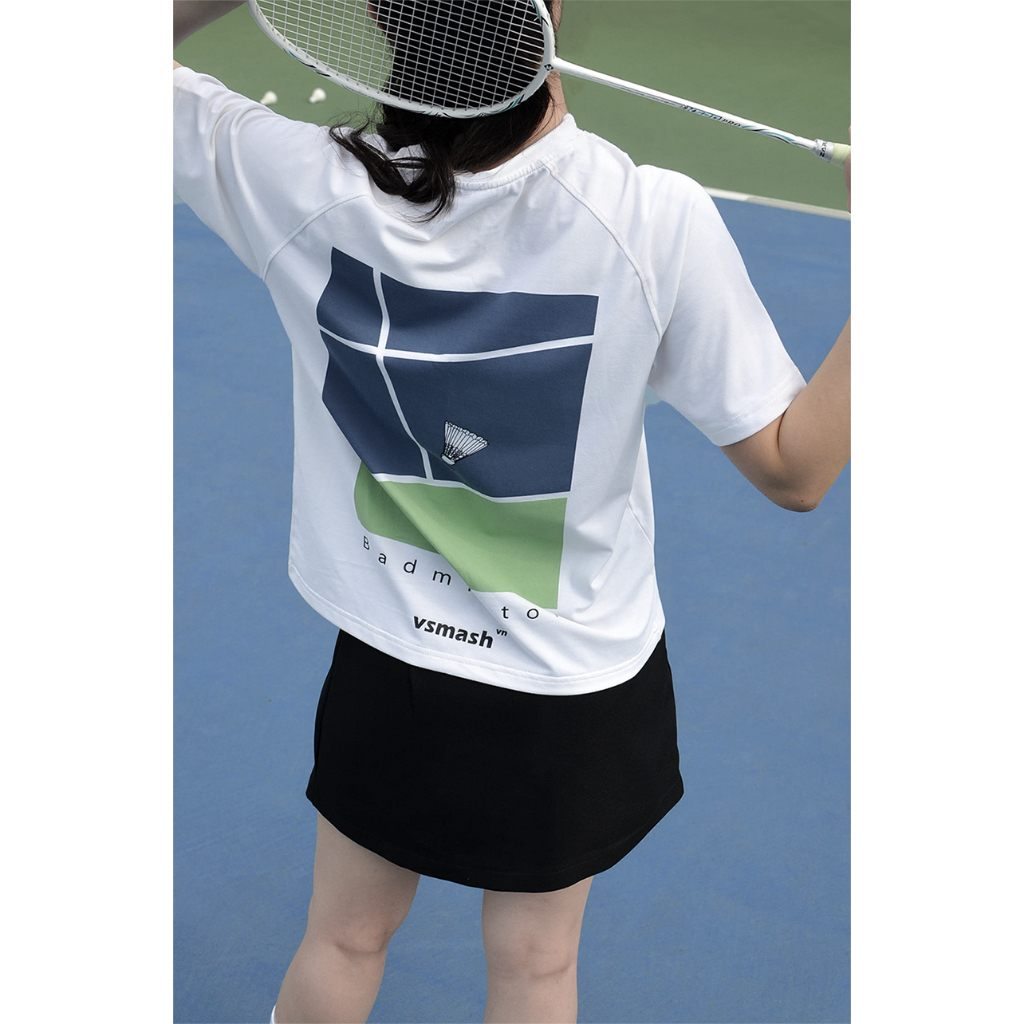 Áo Thun Cầu Lông Unisex Vsmash Sportwear – In lụa "Badminton Court" – Vải Bông Em Bé Mềm Mịn, Thoáng Mát,Thấm hút tốt