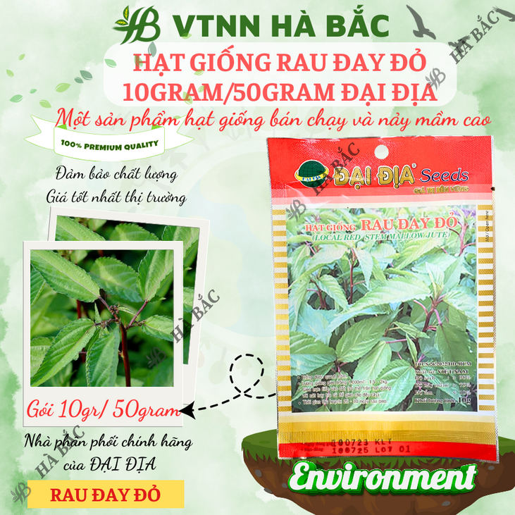 Hạt Giống Rau Đay Đỏ 10gram/50gram Đại Địa, Hạt Giống Nảy Mầm Tốt, Năng Suất Cao, Trông Quanh Năm