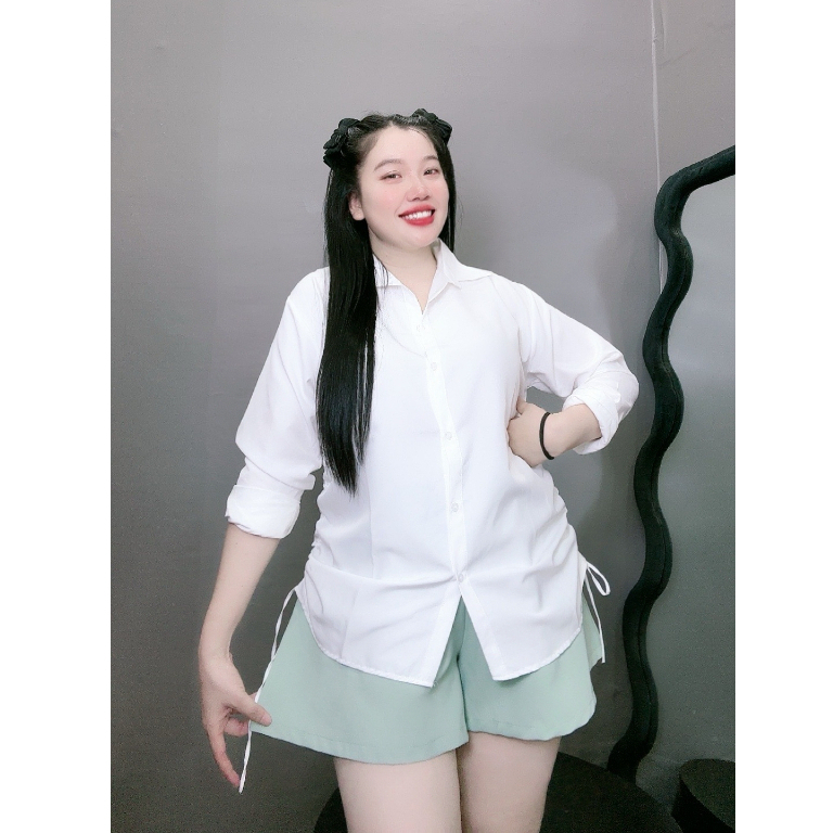 áo sơ mi nữ tay dài phom rộng bigsize rút dây 2 bên dáng dài,áo sơ mi kiểu đủ màu mã at4