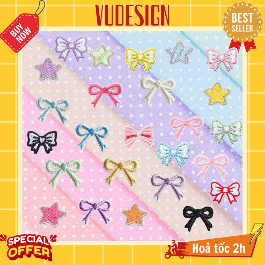 Sticker Vải, Sticker Ủi Thêu Quần Áo, Balo Hình Nơ Nhỏ Và Ngôi Sao Mini ...