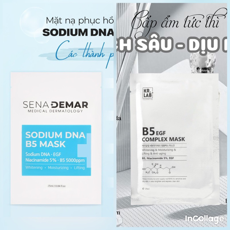 10 miếng mặt nạ Kr.Lab B5 EGF complex và 10 miếng mặt nạ Sena demar sodium DNA B5 hạn 2028 IS315