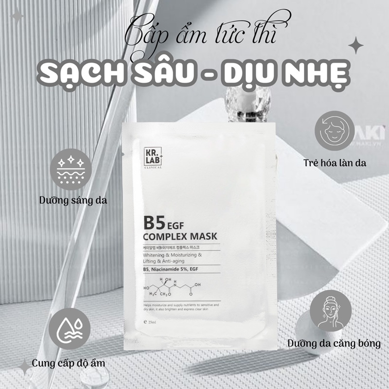 10 miếng mặt nạ Kr.Lab B5 EGF complex và 10 miếng mặt nạ Sena demar sodium DNA B5 hạn 2028 IS315