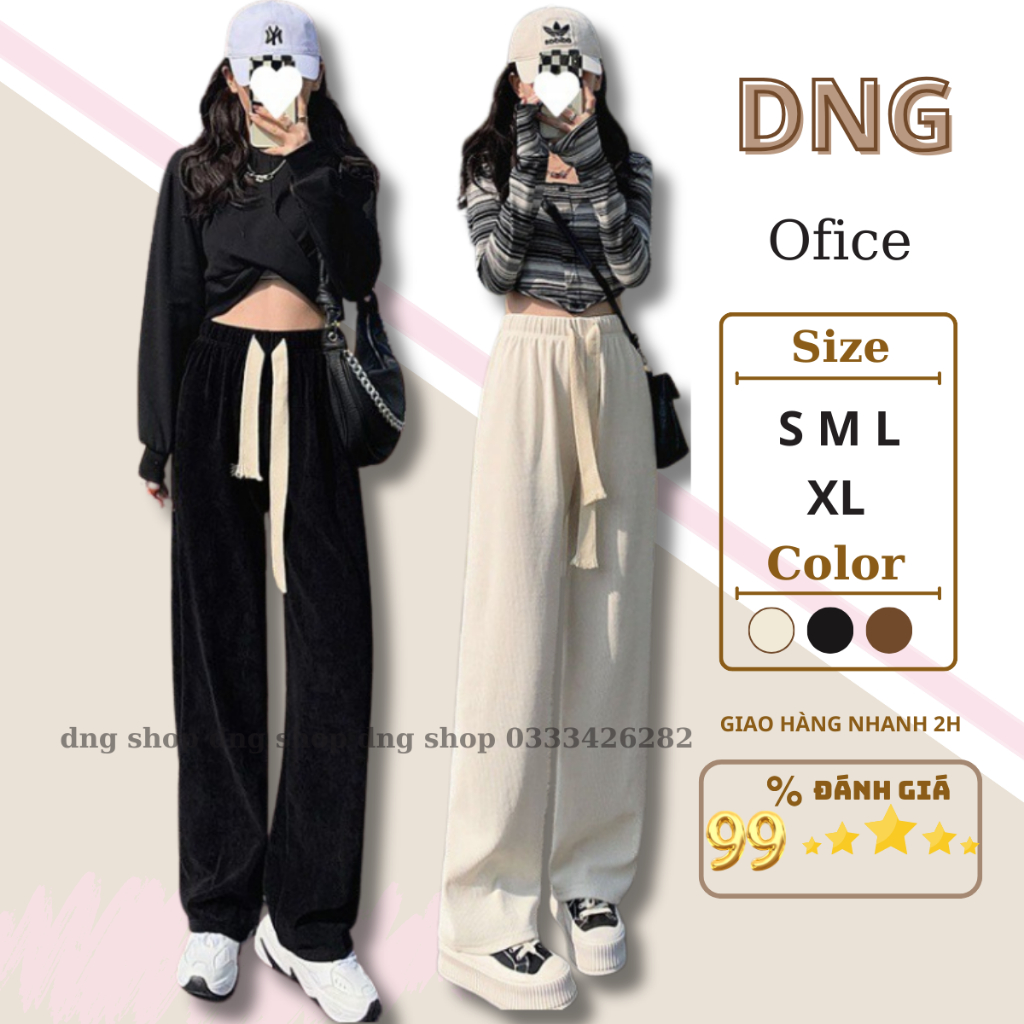 QUẦN Suông ỐNG RỘNG NỮ ĐẸP Lưng CẠP CAO Nỉ Nhung tăm,QUầN Dài Ống đứng Lưng Chun Dây RÚt CAO CẤP màu Đen MÀU-DNG