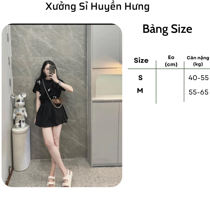 Bộ quần áo tay hến đính nơ nhún eo kèm quần sooc MS33