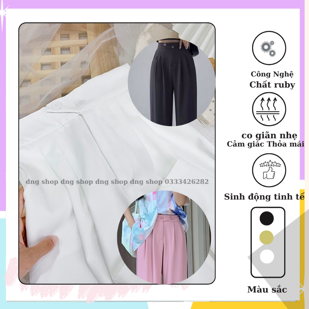 QUẦN Suông Ống Rộng NỮ ĐẸp LỆCH KHUY CẠP CAO,QUẦN Tây Âu Dài ỐNG ĐỨNG Dáng 2 Cúc CHẤT RUBY Cao Cấp