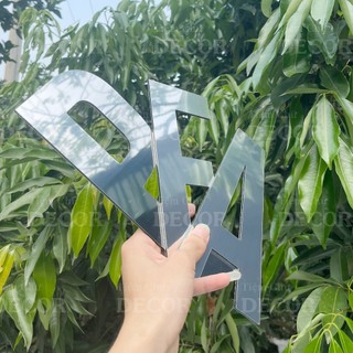 Chữ Bạc Gương Cao 20cm dày 3mm T1 In Hoa dán tường, Chữ Decor Biển quảng cáo Chất Liệu Alu dán biển quảng cáo