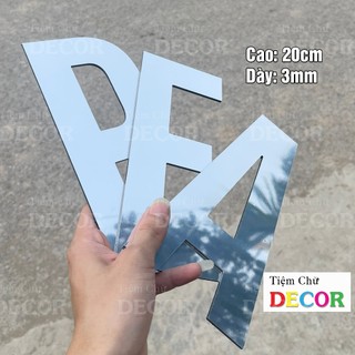 Chữ Bạc Gương Cao 20cm dày 3mm T1 In Hoa dán tường, Chữ Decor Biển quảng cáo Chất Liệu Alu dán biển quảng cáo