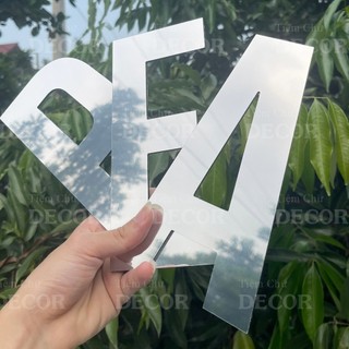 Chữ Bạc Gương Cao 20cm dày 3mm T1 In Hoa dán tường, Chữ Decor Biển quảng cáo Chất Liệu Alu dán biển quảng cáo