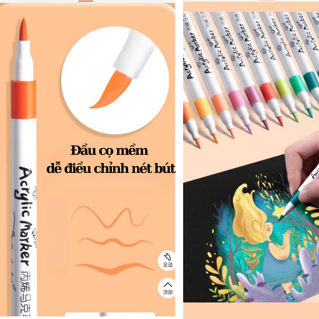Ảnh Đồ Chơi Bút Màu Acrylic Ngòi Nhọn ( Ngòi Mềm) Vẽ Được Trên Nhiều Chất Liệu Khác Nhau Cho Bé Thoả Sức Sáng Tạo 2