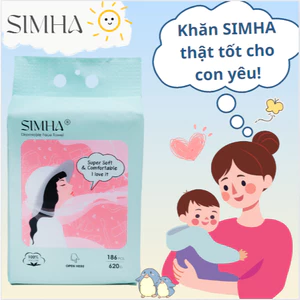 Khăn vải khô đa năng lau cho bé SIMHA lau mặt cho bé bịch lớn 186 tờ dày dai mềm mịn thấm hút tốt