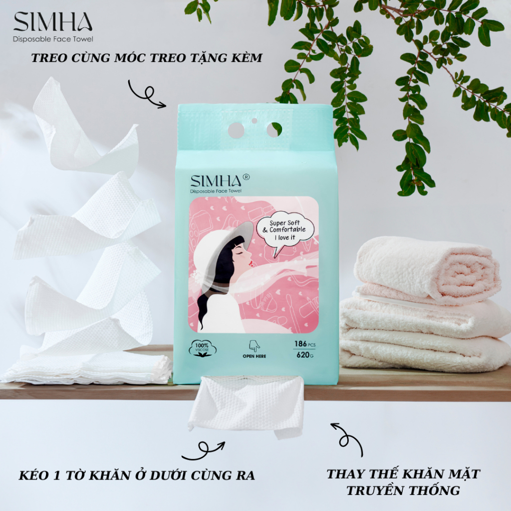 Khăn vải khô đa năng lau cho bé SIMHA  lau mặt cho bé bịch lớn 186 tờ dày dai mềm mịn thấm hút tốt