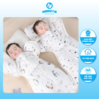Túi ngủ cotton kéo khóa, nhộng chũn cho bé chất cotton sợi tre tay mở tùy thích