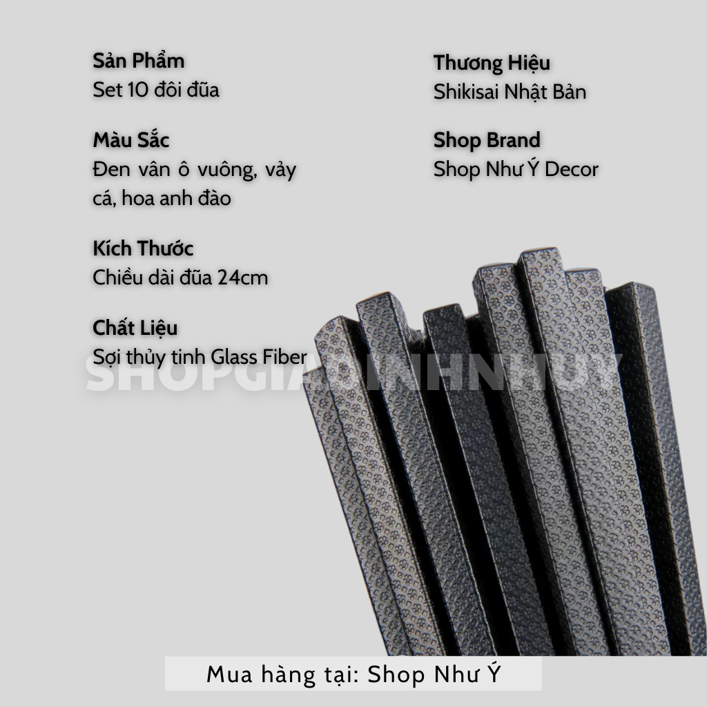 Set 10 đôi đũa sợi thủy tinh Nhật Glass Fiber  - đũa ăn cơm kháng khuẩn, chống nấm mốc, chịu nhiệt.. amizin