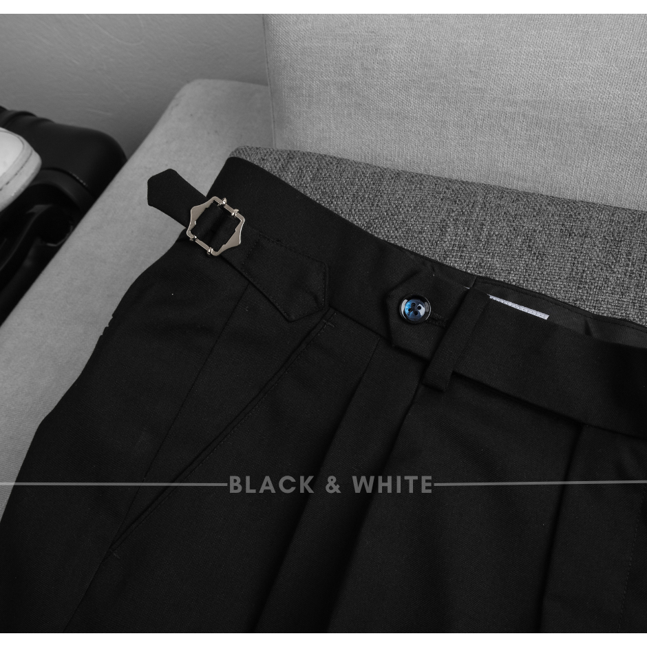 Quần Sidetab Basic Đen Cạp Cao , Thiết Kế Sang Trọng , Chất Liêu Cao Cấp Dáng Slim Fit, Black & White