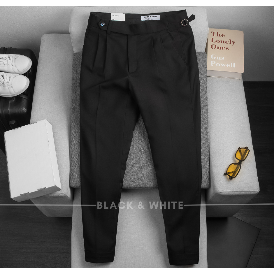 Quần Sidetab Basic Đen Cạp Cao , Thiết Kế Sang Trọng , Chất Liêu Cao Cấp Dáng Slim Fit, Black & White