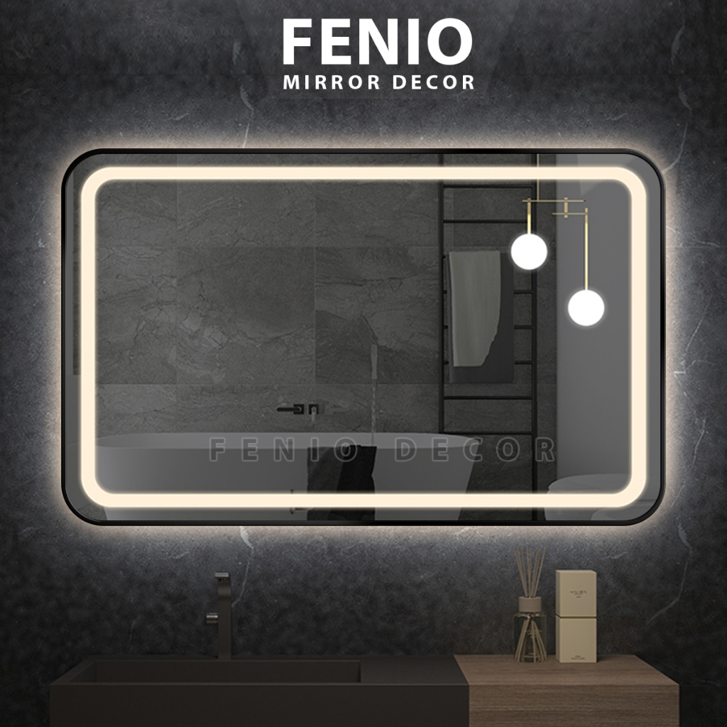 Ảnh Gương treo nhà tắm FENIO có led viền cảm ứng hình chữ nhật 1