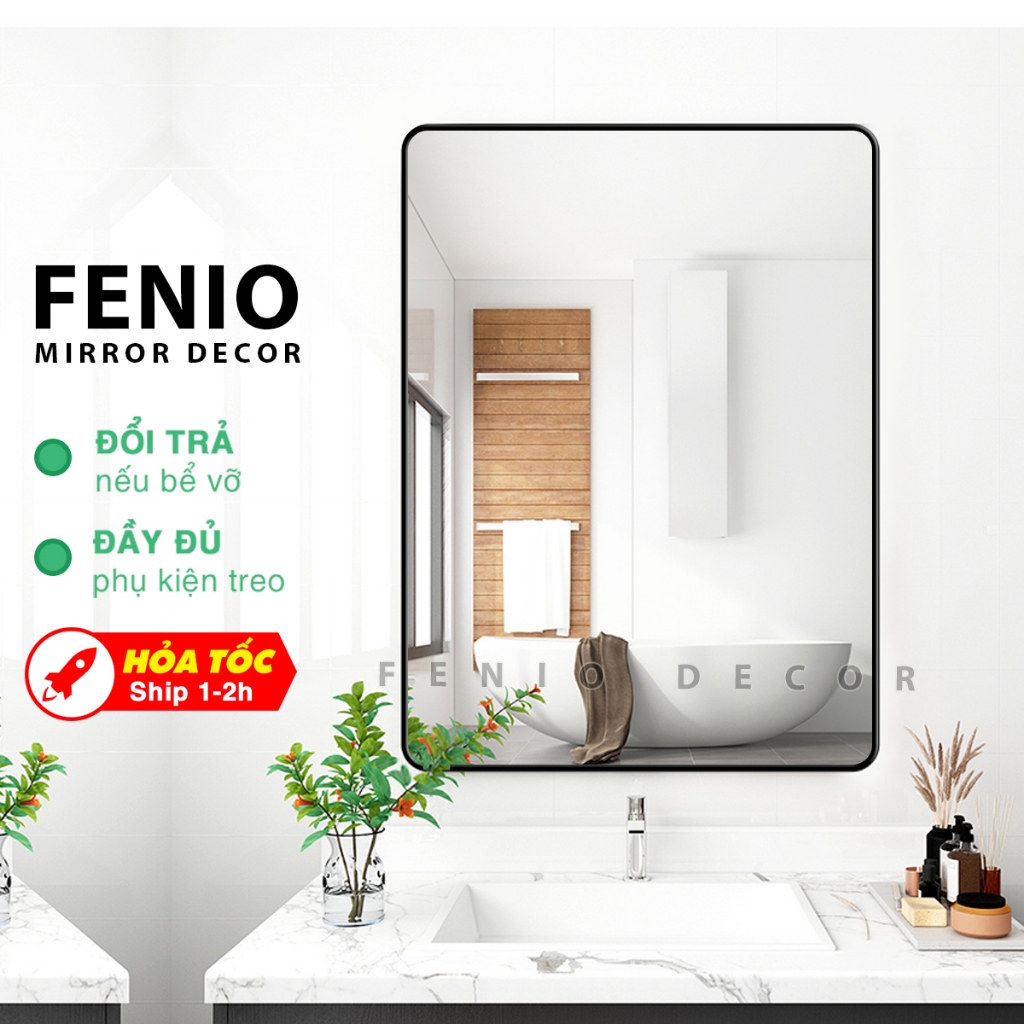 Ảnh Gương treo nhà tắm FENIO có led viền cảm ứng hình chữ nhật 3