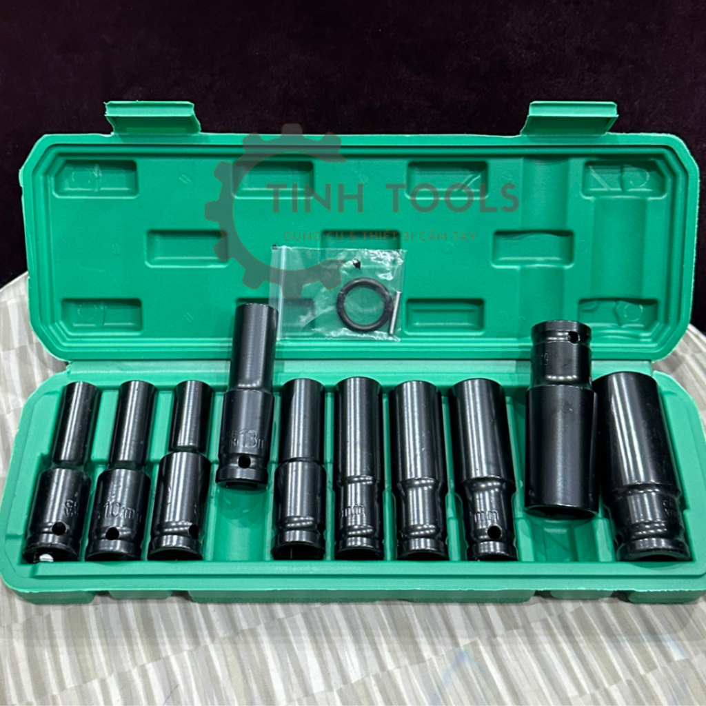 Bộ đầu khẩu, Tuýt 1/2 từ 8mm - 24mm 10 chi tiết màu xanh lá Vặn Bulong, Đầu Bulong, Đầu Điếu Mạ Crôm