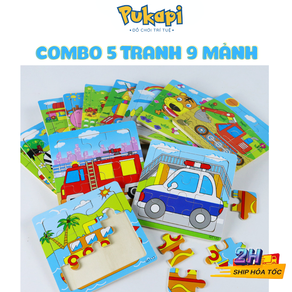 Combo 5 Tranh 10 Tranh Ghép Hình Cho Bé 9 Mảnh Hình Ngộ Nghĩnh Phát Triển Khả Năng Ghi Nhớ - Đồ Chơi Cho Bé PUKAPI