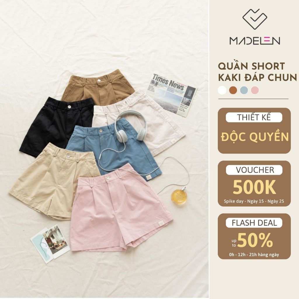 Quần Short Kaki Basic Chun Sau Nhiều Màu 2025 MADELEN