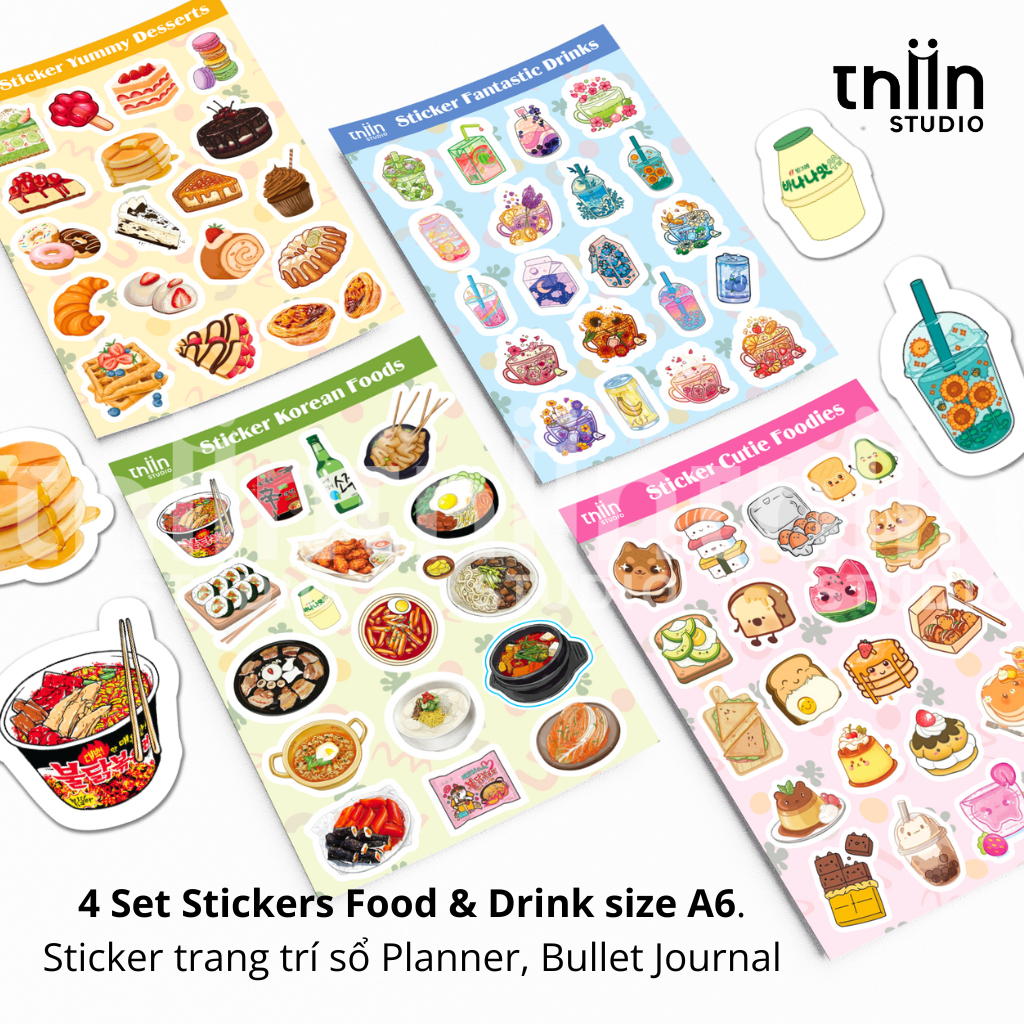 Sticker Món Ăn, sticker Food & Drink THIIN STUDIO, hình dán đồ ăn cute, sticker trang trí sổ tay | BigBuy360 - bigbuy360.vn