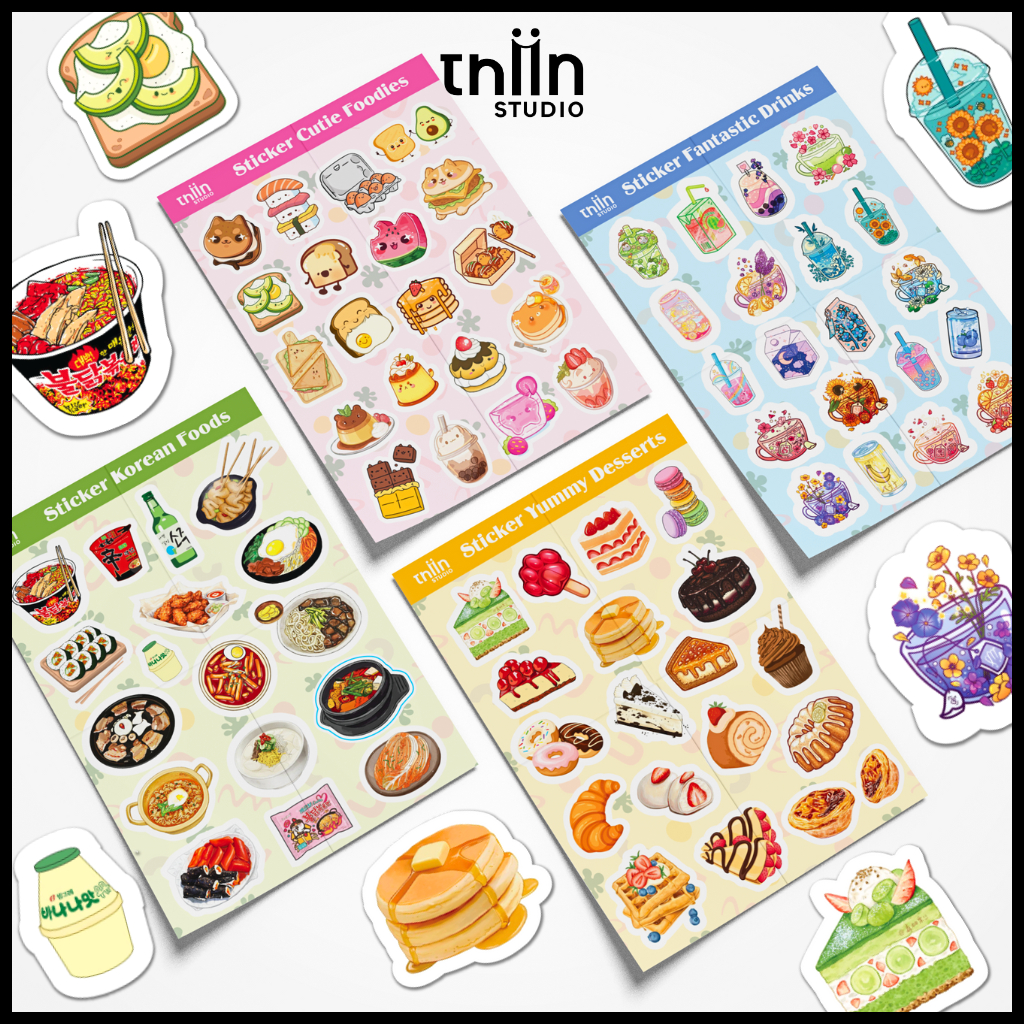 Sticker Món Ăn, sticker Food & Drink THIIN STUDIO, hình dán đồ ăn cute, sticker trang trí sổ tay
