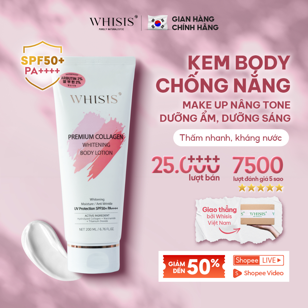 Ảnh Combo Dưỡng Thể Ngày&Đêm X2 Dưỡng Da Sáng Hồng Body Whisis Premium Collagen + Glutathione Whitening Body Lotion 200ml 1