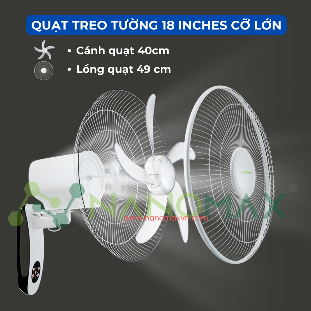 Ảnh Quạt Treo Tường NANOMAX QN-06 Size Lớn 18 Inches Điều Khiển Từ Xa, Đo Nhiệt Độ Bên Trong Máy 2