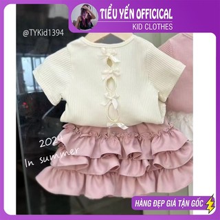 Quần áo trẻ em, Quần áo hè bé gái, áo thun tăm và chân váy xòe có quần trong cho bé 9-25kg S1394 | Tiểu Yến KID