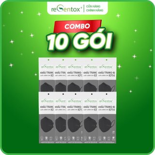 [SIÊU HỜI] Combo 10 Túi Khẩu Trang KF94 Màu Đen REGENTOX 4 Lớp Than Tre Kháng Khuẩn Lọc Bụi PM2.5 100 Cái