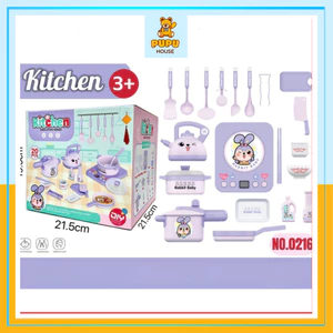 Bộ Đồ Chơi Nấu Ăn Đồ Chơi Nhà Bếp Nấu Ăn Thỏ Tím 20 Chi Tiết Kèm Bếp Bếp Từ Dùng Pin Màu Tím Cực Xinh - PUPU HOUSE