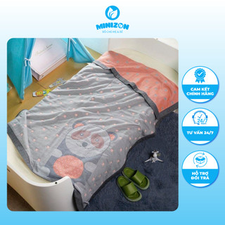 Chăn 4 lớp thêu hình 120*150cm, chăn đũi hè thu họa tiết siêu xinh