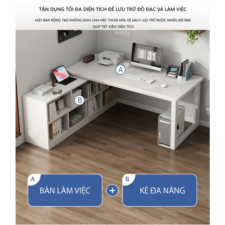 Ảnh Bàn làm việc chữ L kèm kệ sách thông minh thương hiệu IGA - Gm131 1