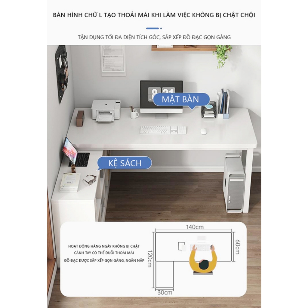 Ảnh Bàn làm việc chữ L kèm kệ sách thông minh thương hiệu IGA - Gm131 2