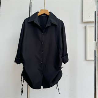 Áo sơ mi tay dài rút dây Bigsize  nữ, Áo sơ mi form rộng big size chất vải lụa chéo mặc mát mẻ AT4