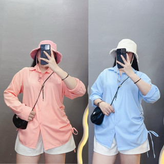 Áo sơ mi tay dài rút dây Bigsize  nữ, Áo sơ mi form rộng big size chất vải lụa chéo mặc mát mẻ AT4