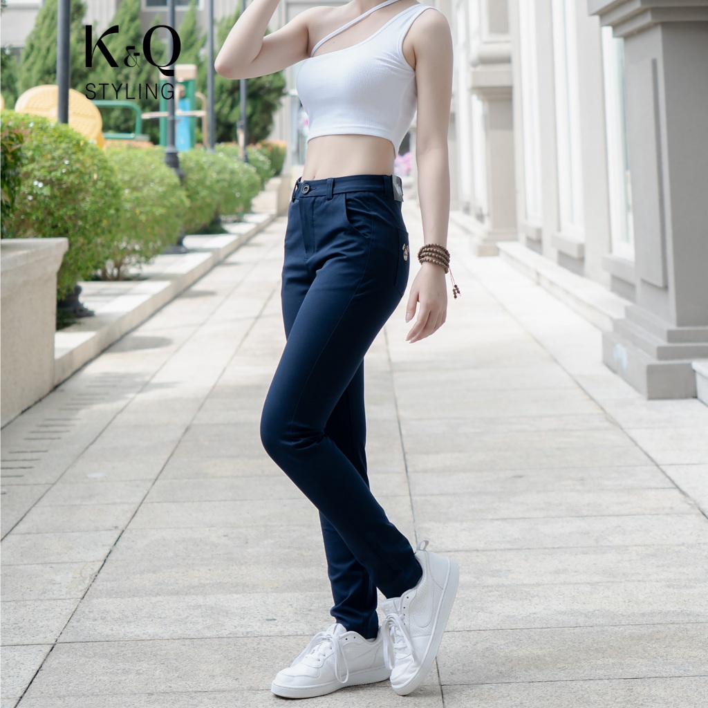 Ảnh Quần kaki nữ KQ STYLING ống đứng ôm dáng co giãn 4 chiều mềm mịn Xanh Đen cao cấp 4